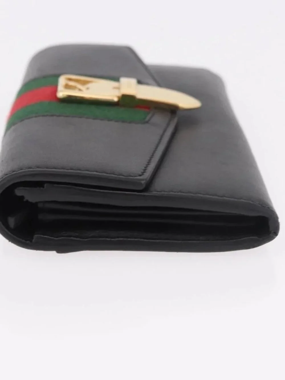 GUCCI Silvi Web Sherry Line Long Wallet Leather Black Red 476084 Auth am11867V